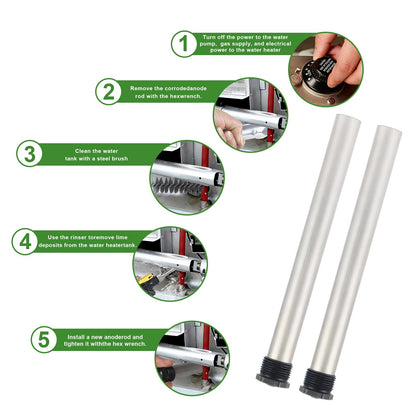9PCS RV Water Heater Anode Rod & Cleaning Kit - 9.25" L 3/4" NPT Magnesium Rods for Suburban/Mor-Flo, RV Tank Rinser, Stainless Steel Brush, Wrench - Extends Heater Lifespan (9 PCS)