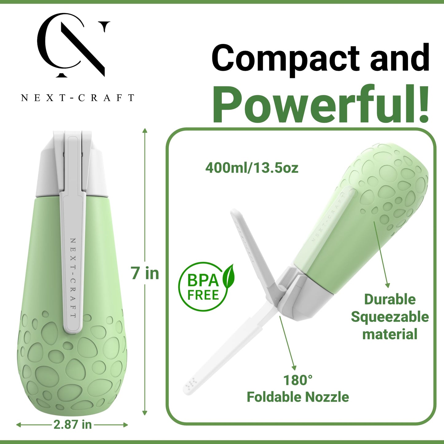 Portable Bidet for Men & Women – Handheld Travel Bidet & Peri Bottle with 180° Foldable Nozzle – Ideal for Postpartum Recovery, Perineal Care, Camping & Daily Hygiene – BPA-Free 13.5oz – Nextcraft