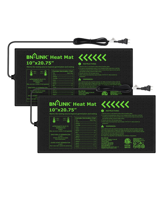 BN-LINK Seedling Heat Mat for Seed Starting 10" x 20.75", 2 Pack Waterproof Warming Mat Plant Heating Pad for Seed Germination, Indoor Growing, Hydroponic, Greenhouse, ETL Listed