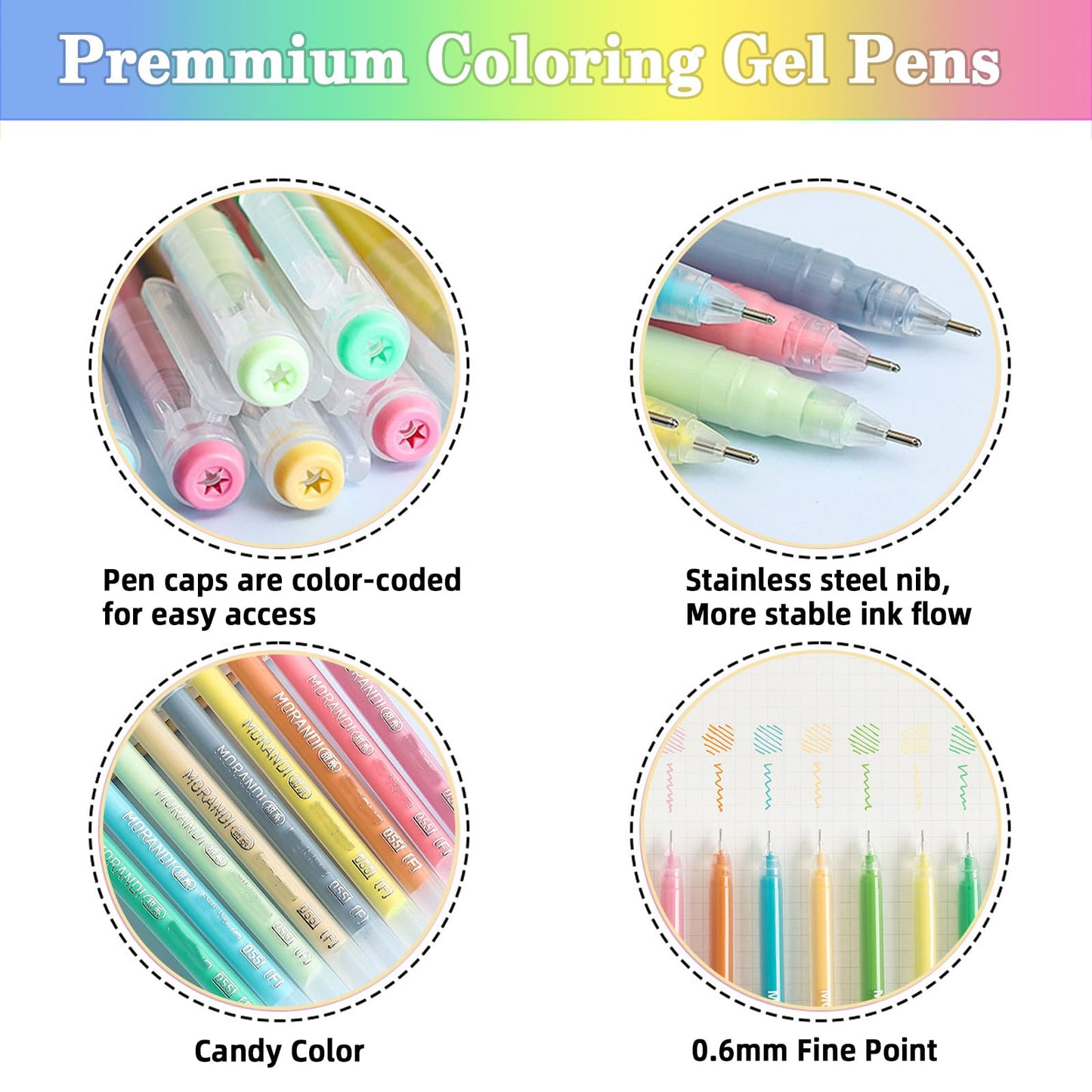 45 Colors Gel Pens Set - Fine Point 0.5mm Quick-Drying Ink for Adult Coloring Bullet Journal, Drawing and Office