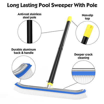 Swimming Pool Brush,Heavy Duty Pool Cleaning Brush with Adjustable Pole Length from 2.6-6FT,18" Polished Nylon Bristles Pool Brush for Cleaning Swimming Pool,Wall,Pools Floor Tiles
