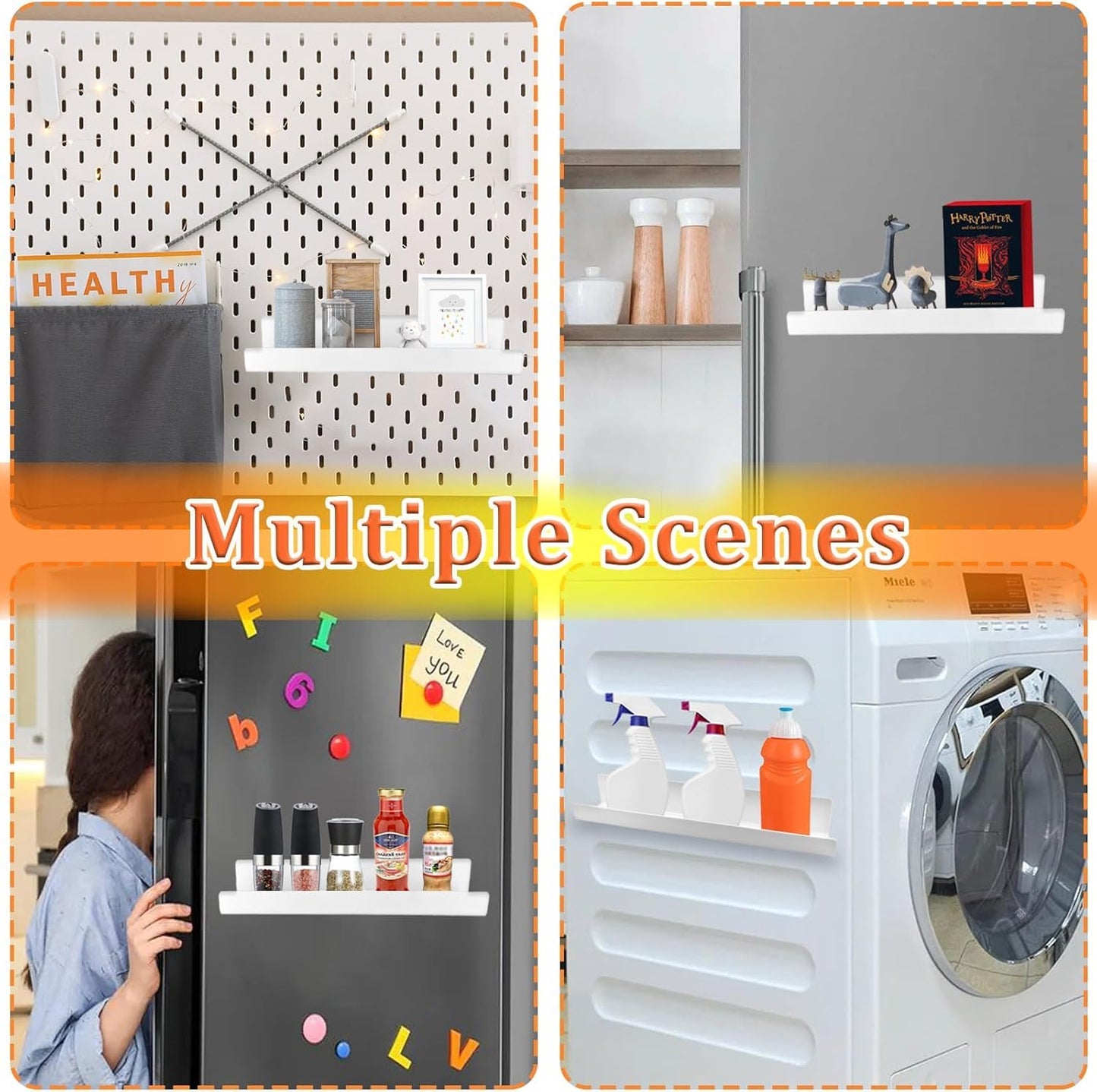 Walquicks Magnetic Book Shelf, 2 Pcs Acrylic Magnetic Book Shelves for Whiteboard Classroom with Pen Organizer, Display Shelf File Rack for Classroom Refrigerator Office Black/White