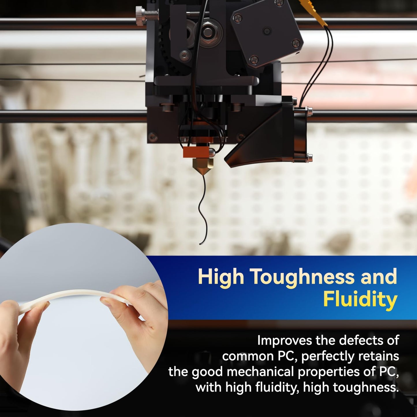 PC 3D Printer Filament, High Temperature Resistant, Low Warpage, Upgrade Cardboard Spool, 1kg, Dimensional Accuracy +/-0.03mm, 1.75mm, Transparent White