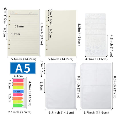 Wonderpool 320 Pages Blank/Lined A5 Refill Paper Inserts Binder Loose Leaf Paper, Dividers, Pocket, Neon Page Marker, Bookmark, Stencils for Refillable 6 Ring Binder Journal Notebook Diary Planner(A5)