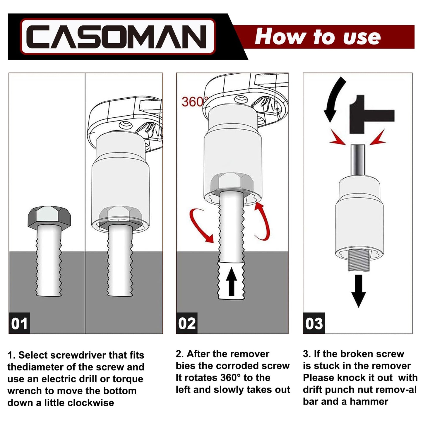 CASOMAN 5 Pieces 1/2" Dr. Twist Socket Set, Lug Nut Remover Tool, Metric Bolt and Lug Nut Extractor Socket Tools