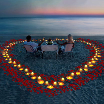 2000 Pcs Artificial Rose Petals with 24 Pcs Romantic Flameless Candles, LED Heart Tea Lights Battery Operated for Romantic Night Wedding Anniversary Table Party Decoration