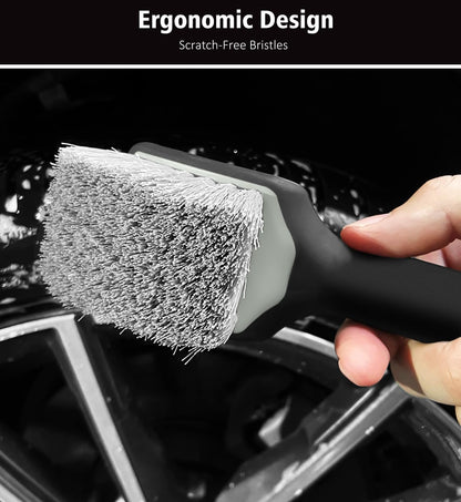 YeewayVeh 5PCS Car Wheel Cleaning & Shine Kit, Bendable & Microfiber Rim Cleaner Brush with Tire Scrubber, Boars Hair Detailing Brush and Tire Shine Applicator, All-in-One Wheel Care Pro Kit