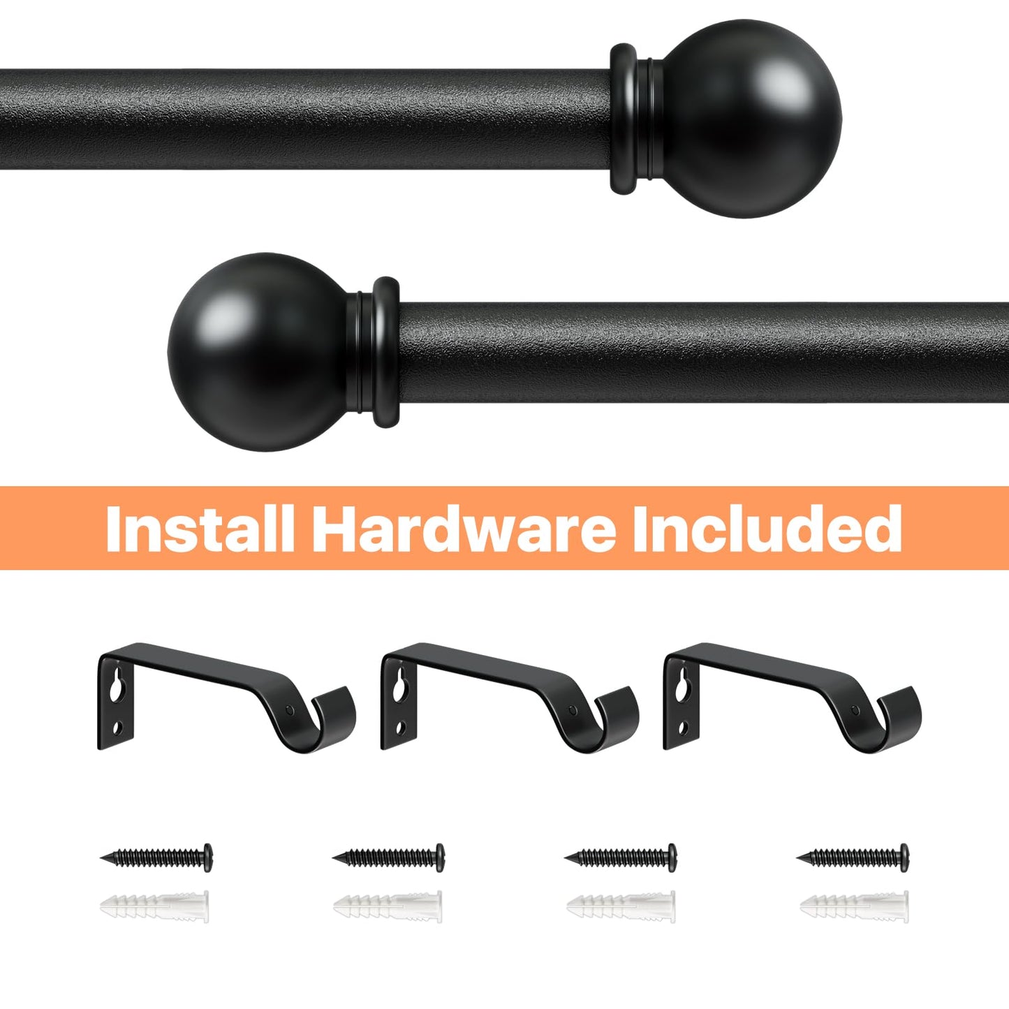 Black Curtain Rods 84-120, Long Adjustable 5/8"(16mm) Diameter Drapery Rod Set, Heavy Duty Metal Standard Curtain Rod for Patio Outdoor, Sliding Glass Door
