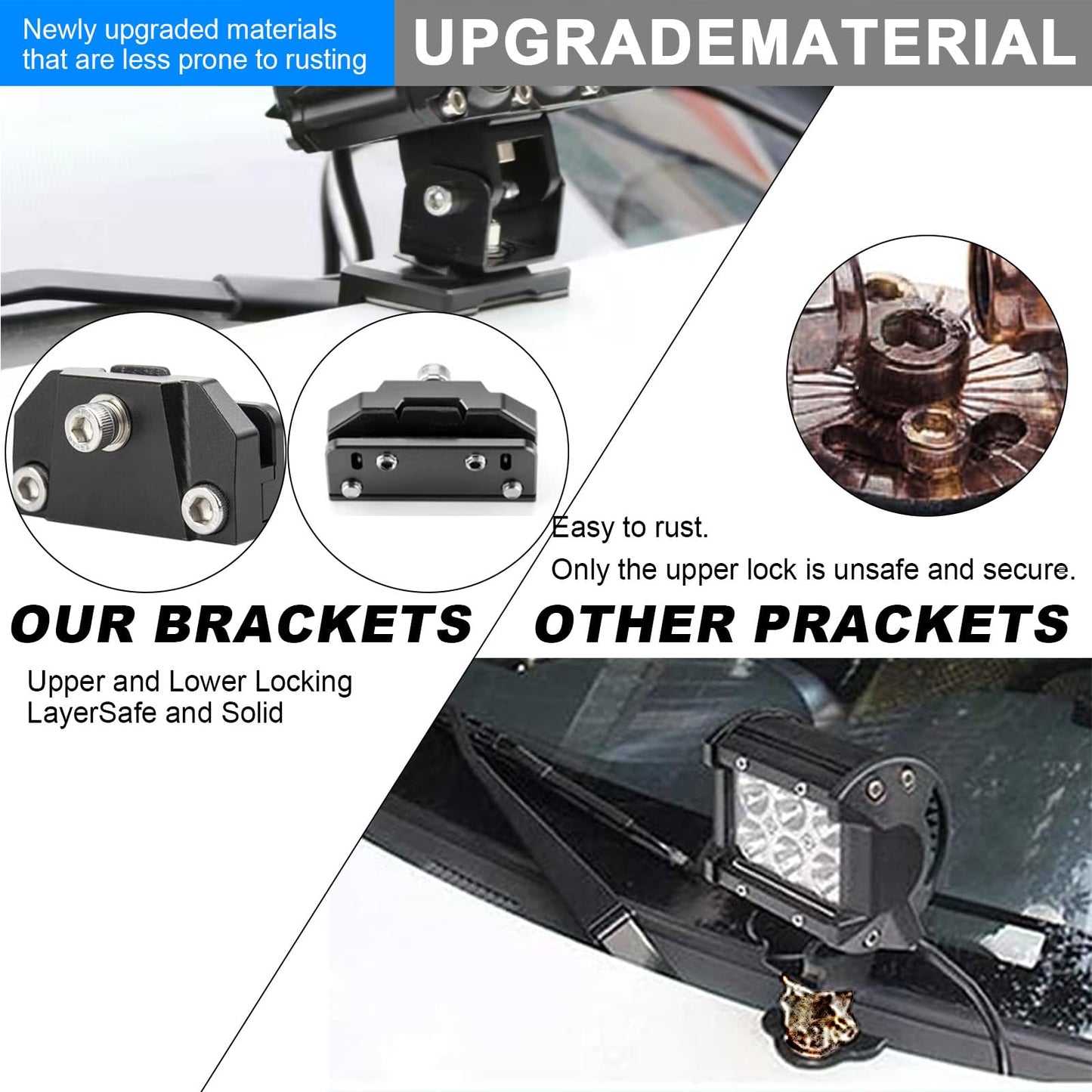 2PCS Universal Hood Light Mounting Brackets Ditch Light Brackets Adjustable Aluminum Alloy Pillar Hood Led Work Light pods Mount Bracket for Truck SUV Cars, No Drilling