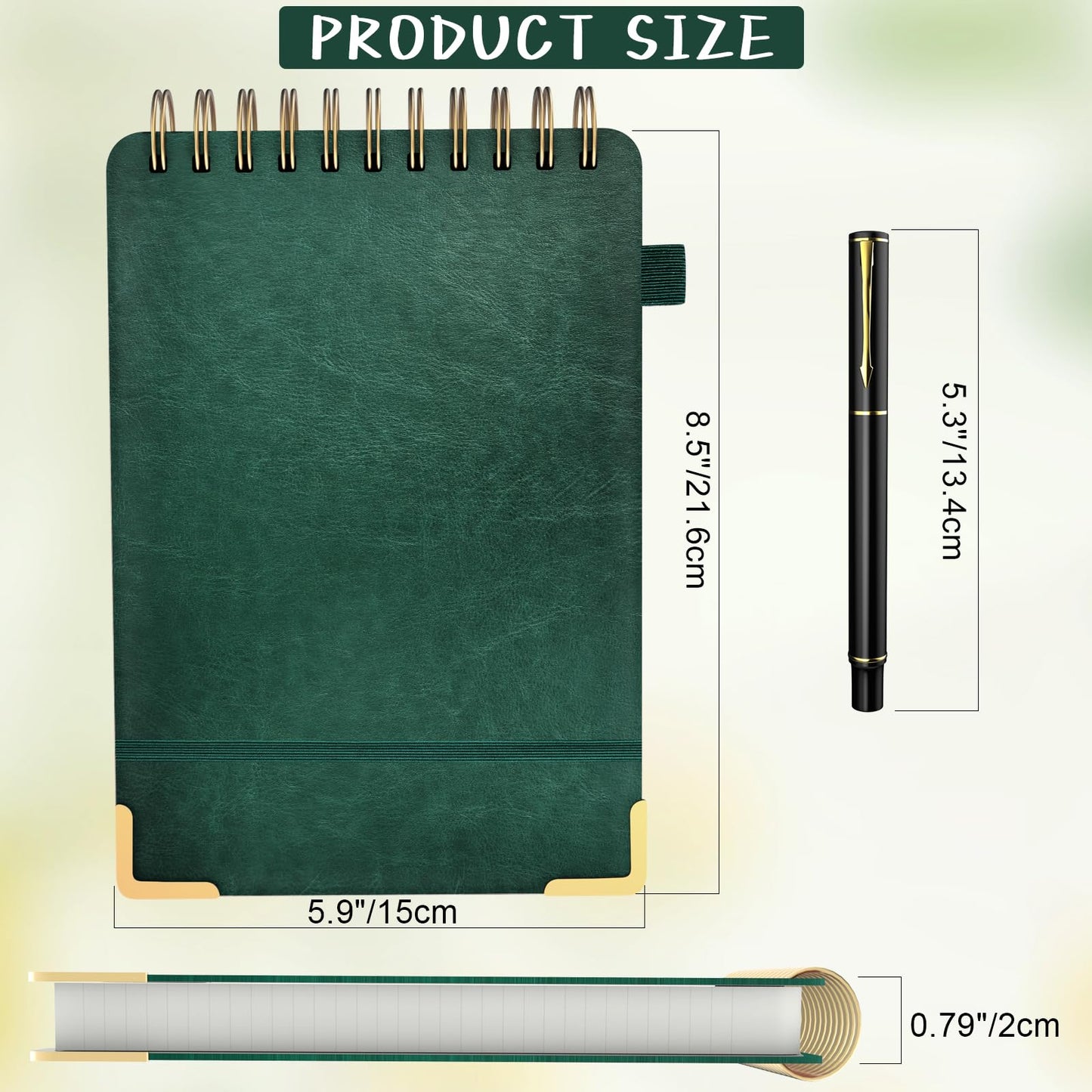 A5 Top Spiral Notebook, Large Leather Hardcover Top Bound Steno Pads, 240 Pages 100 gsm Thick Lined Paper Left Handed Notebook Journal for Work, School, Meeting Writing - Green, 5.9" x 8.5"