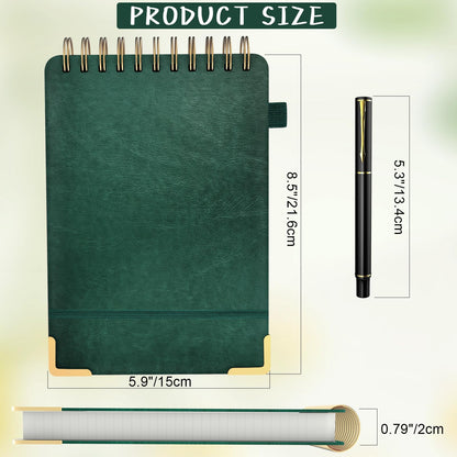 A5 Top Spiral Notebook, Large Leather Hardcover Top Bound Steno Pads, 240 Pages 100 gsm Thick Lined Paper Left Handed Notebook Journal for Work, School, Meeting Writing - Green, 5.9" x 8.5"