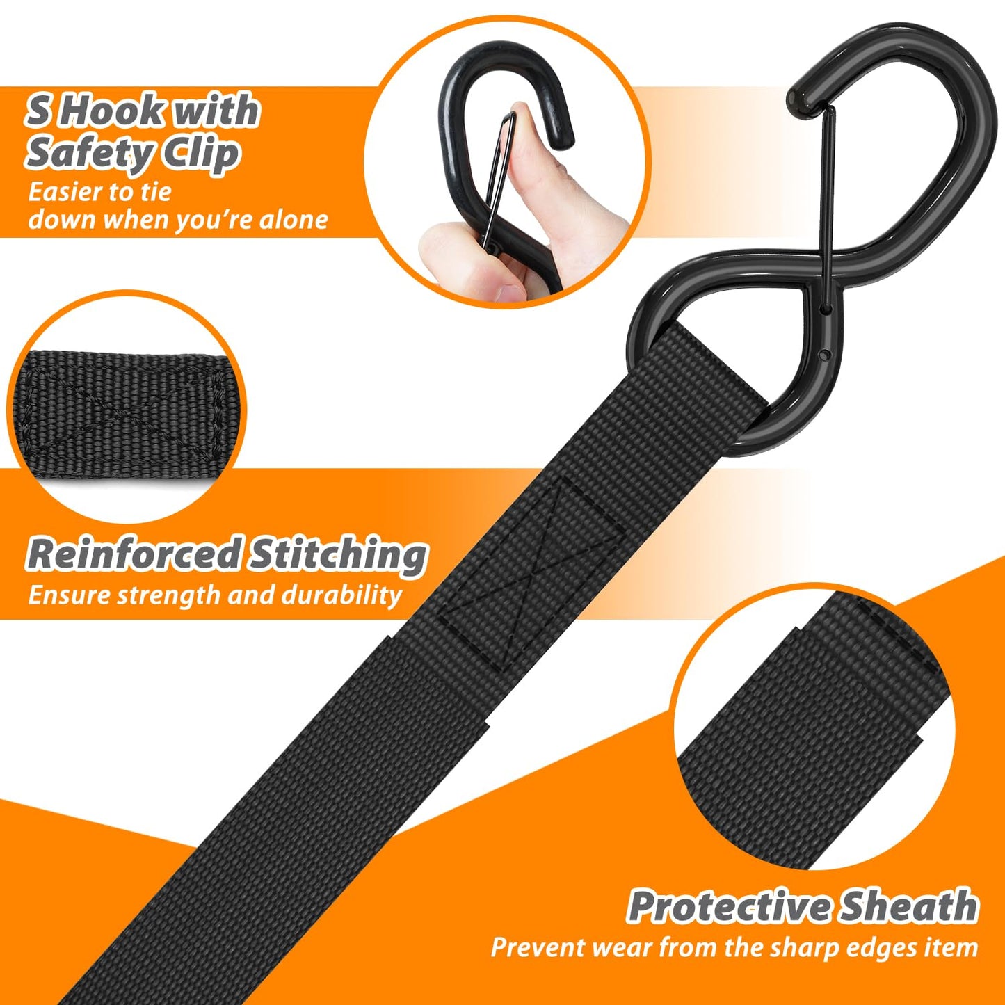 Ratchet Straps, Ohuhu 4 Pack 15 FT Ratchet Tie Down Straps with Safety Clip and 4 Soft Loops, Cargo Straps for Trucks Moving Appliances Motorcycle, 500 lbs Load Cap 1500 lbs Breaking Limit, Black