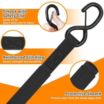 Ratchet Straps, Ohuhu 4 Pack 15 FT Ratchet Tie Down Straps with Safety Clip and 4 Soft Loops, Cargo Straps for Trucks Moving Appliances Motorcycle, 500 lbs Load Cap 1500 lbs Breaking Limit, Black