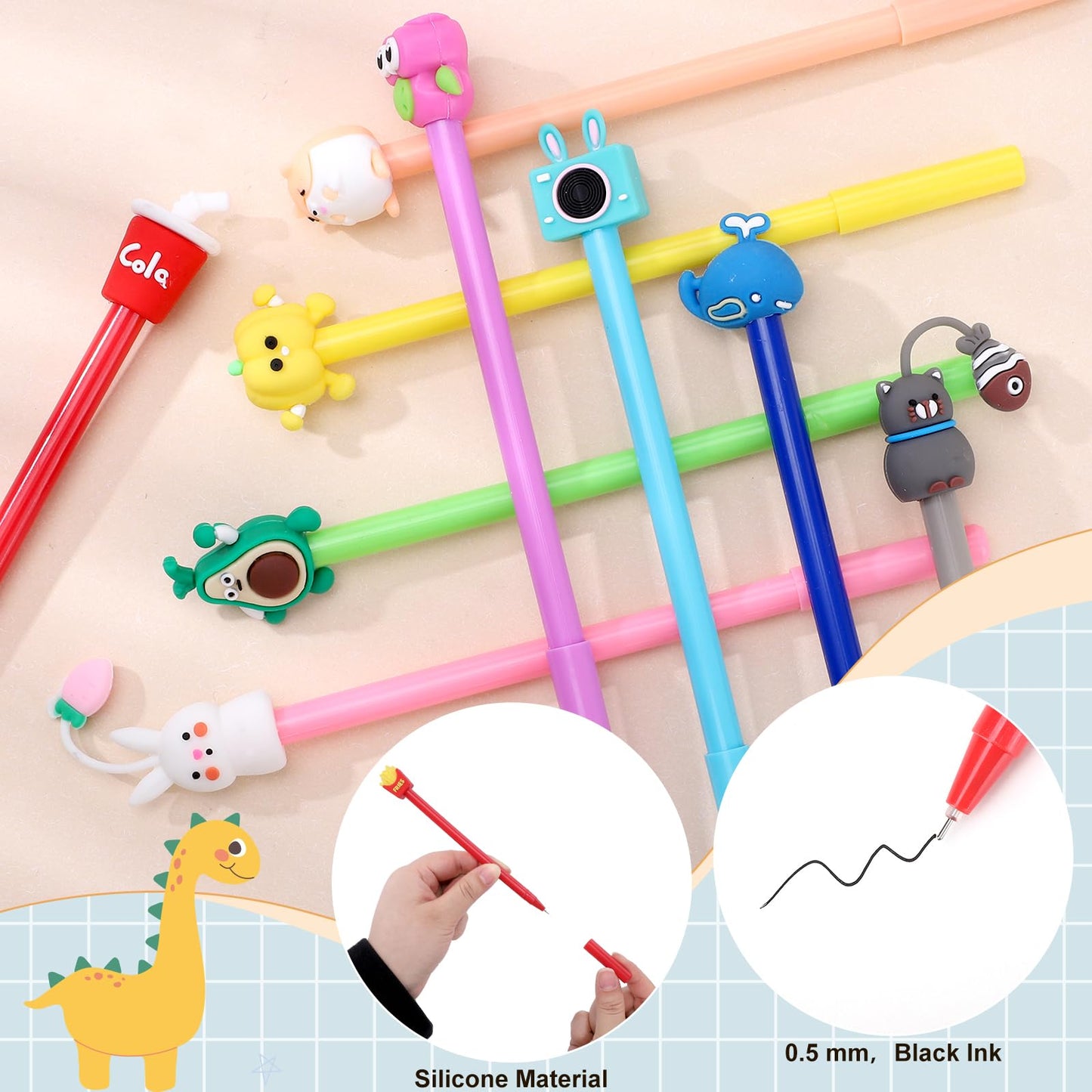 60 Pack Cute Pens Bulk Cartoon Fun Pens Classroom Prizes Assorted Styles Black Gel Ink Pen for Party Favors Birthday Gifts Students Rewards Goodie Bag Stuffers