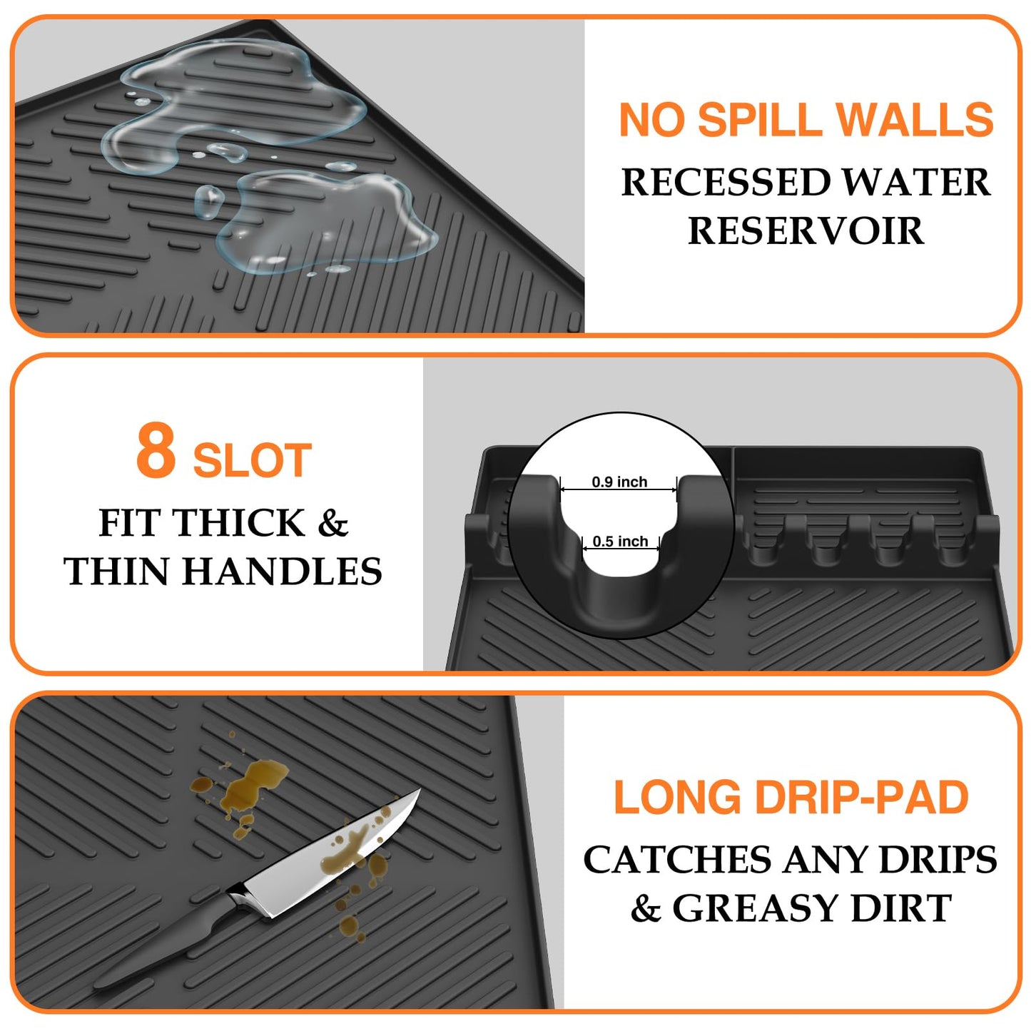 Silicone Griddle Tools Mat for Blackstone, Griddle Accessories Side Shelf Mat Grill Pad for Outdoor Grill Kitchen Counter Spatula Silicone Mat with Drip Pad Counter (Black (2Packs))