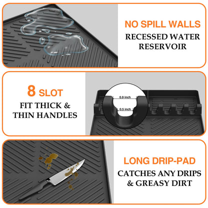 Silicone Griddle Tools Mat for Blackstone, Griddle Accessories Side Shelf Mat Grill Pad for Outdoor Grill Kitchen Counter Spatula Silicone Mat with Drip Pad Counter (Black (2Packs))