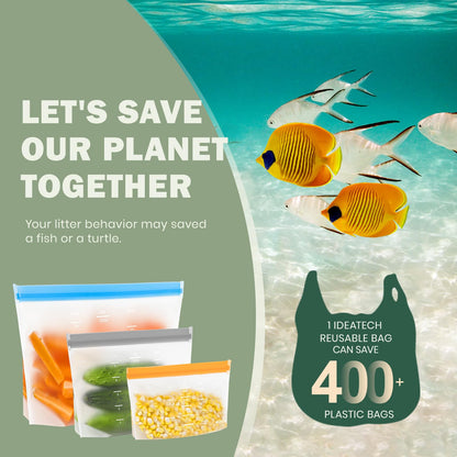 Dishwasher Safe Reusable Storage Bags Stand Up - BPA Free PEVA Reusable Sandwich Bags - Leakproof Gallon Freezer Bags, Silicone Food Storage Bags (20 Pack- 6Gallon+6Sandwich+8Snack)