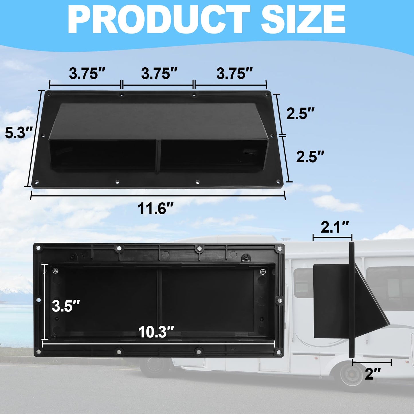 RV Range Hood Vent Cover, RV Stove Exhaust Vent Cover Replacement with Screen & Damper, Waterproof Exterior Vent for Camper Trailer Motorhome, Includes 10Pcs Screws, Black