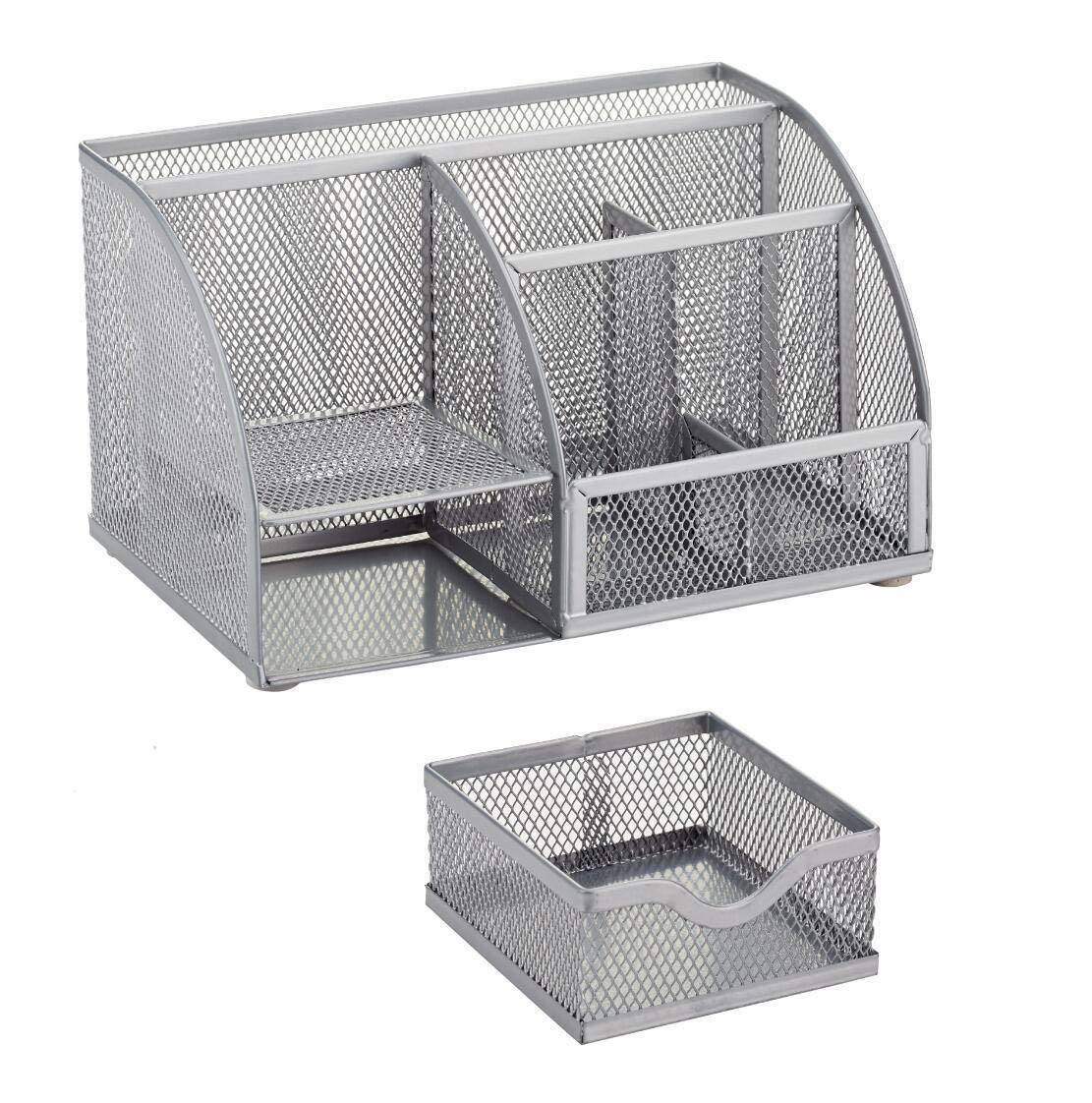 Annova Mesh Desk Organizer Office with 7 Compartments + Drawer/Desk Tidy Candy/Pen Holder/Multifunctional Organizer (silver)
