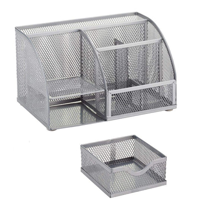 Annova Mesh Desk Organizer Office with 7 Compartments + Drawer/Desk Tidy Candy/Pen Holder/Multifunctional Organizer (silver)