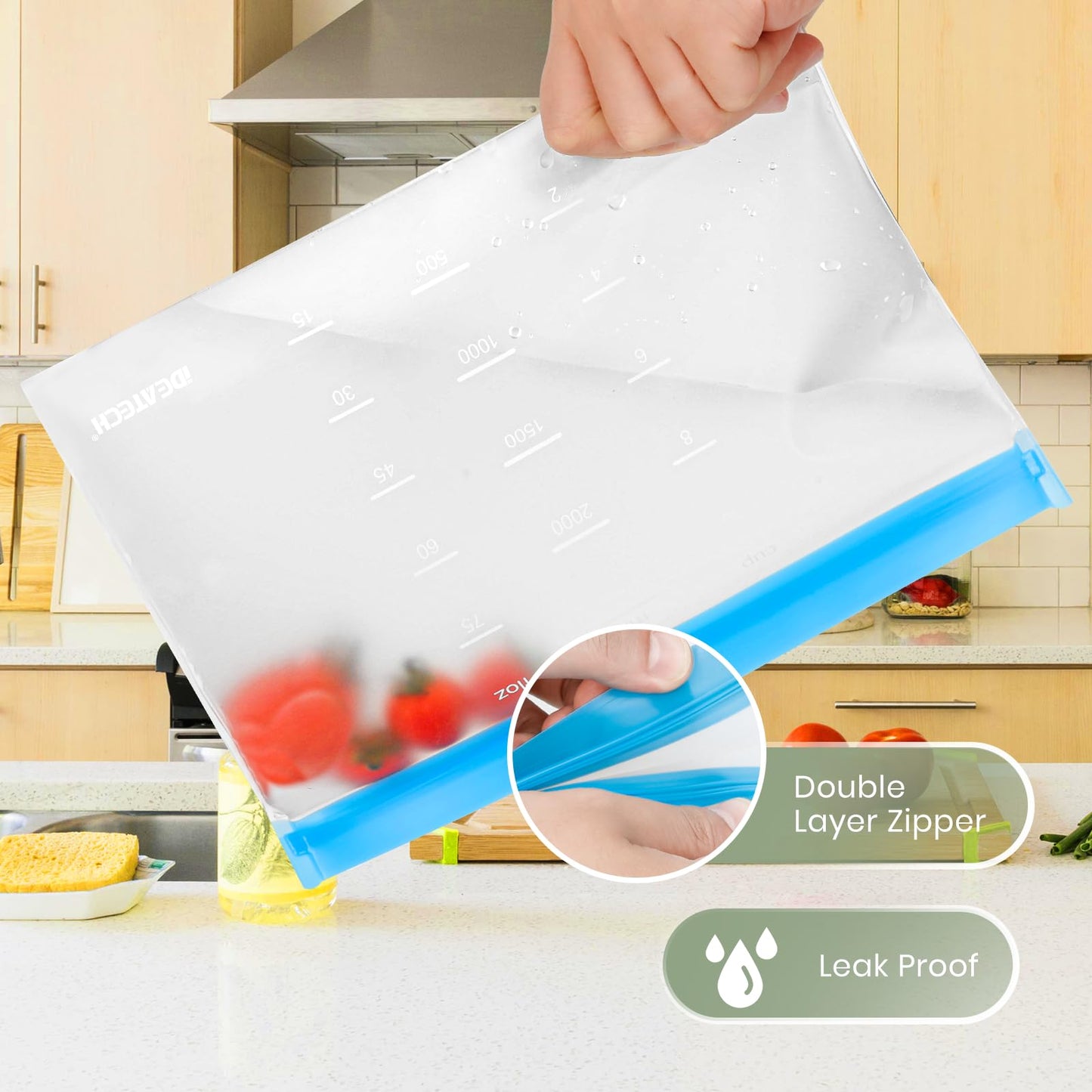 Dishwasher Safe Reusable Storage Bags Stand Up - BPA Free PEVA Reusable Sandwich Bags - Leakproof Gallon Freezer Bags, Silicone Food Storage Bags (20 Pack- 6Gallon+6Sandwich+8Snack)