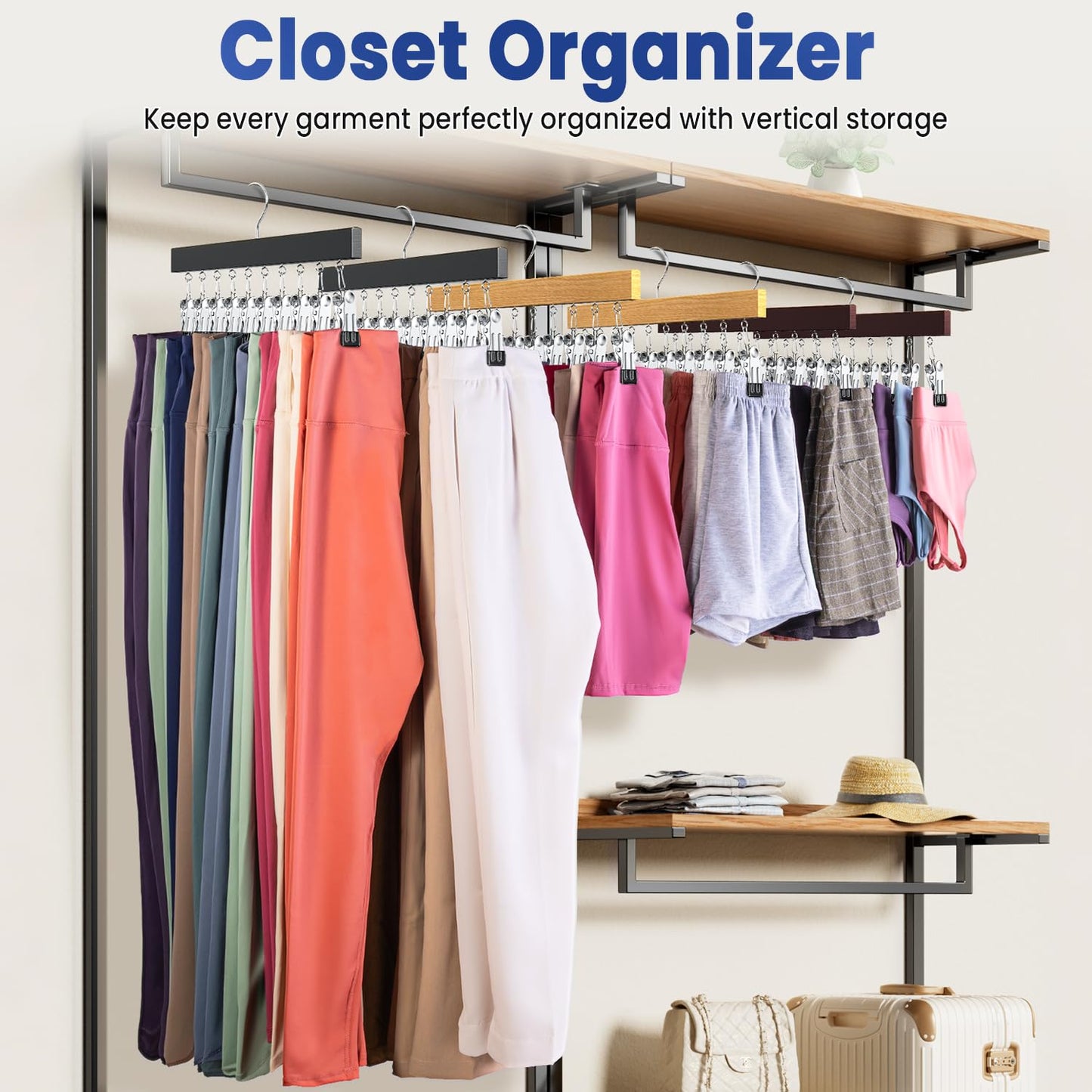 Damita Pants Hangers Legging Organizer for Closet 4 Pack with Clips Holds 20 Leggings, Multi Hangers Space Saving Storage Bedroom Organization for Jeans, Yoga Pants, Skirts & More, 360° Swivel Hook