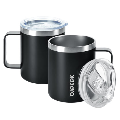 BJPKPK 2 pcs Insulated Coffee Mug with Lid,14oz Stainless Steel Travel Cup with Splash Proof Lid-Black