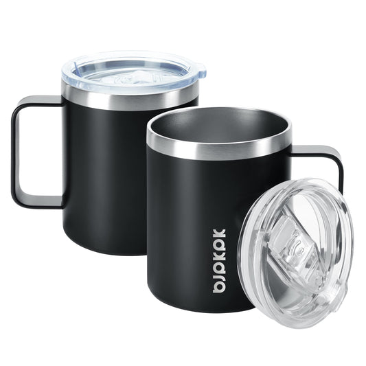 BJPKPK 2 pcs Insulated Coffee Mug with Lid,14oz Stainless Steel Travel Cup with Splash Proof Lid-Black