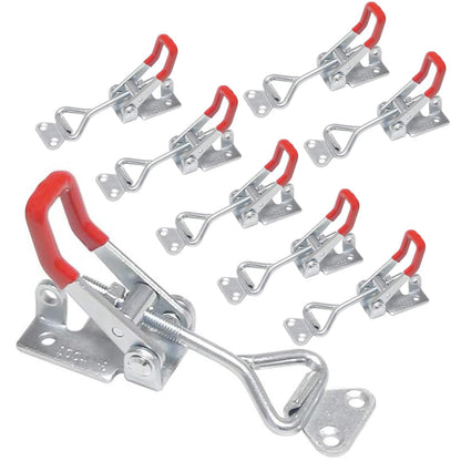 chfine 8 Pack Adjustable Toggle Latch Clamp, 220kg 480Lbs Holding Capacity Heavy Duty Toggle Lock Hasp Silver GH-4002 Hand Tool Quick Release Pull Clamps Latch Catch with Lock Hole for Cabinet, Door