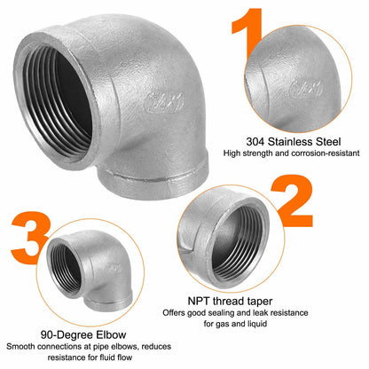 HARFINGTON 304 Stainless Steel 90 Degree Elbow Fittings NPT 1-1/4 x NPT 1 Female to Female Threaded Adapter Pipe Fitting for Connecting Water Pipe Air Hose PVC Tube Cast Coupling