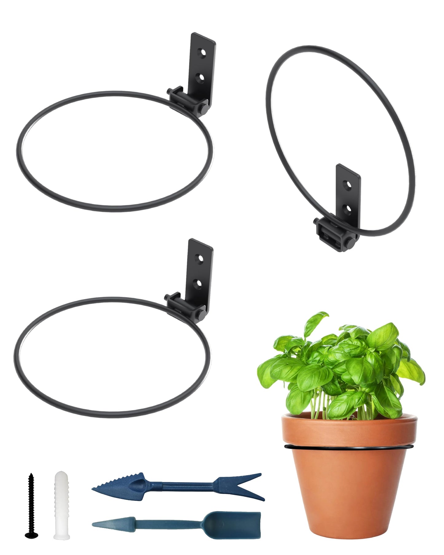 6 Inch Foldable Flower Pot Holder Ring for Wall Mount 3 Pack – Heavy Duty Metal Round Planter Hooks Hangers - Fence Pot Plant Holders Hanging Bracket for Outdoor Indoor