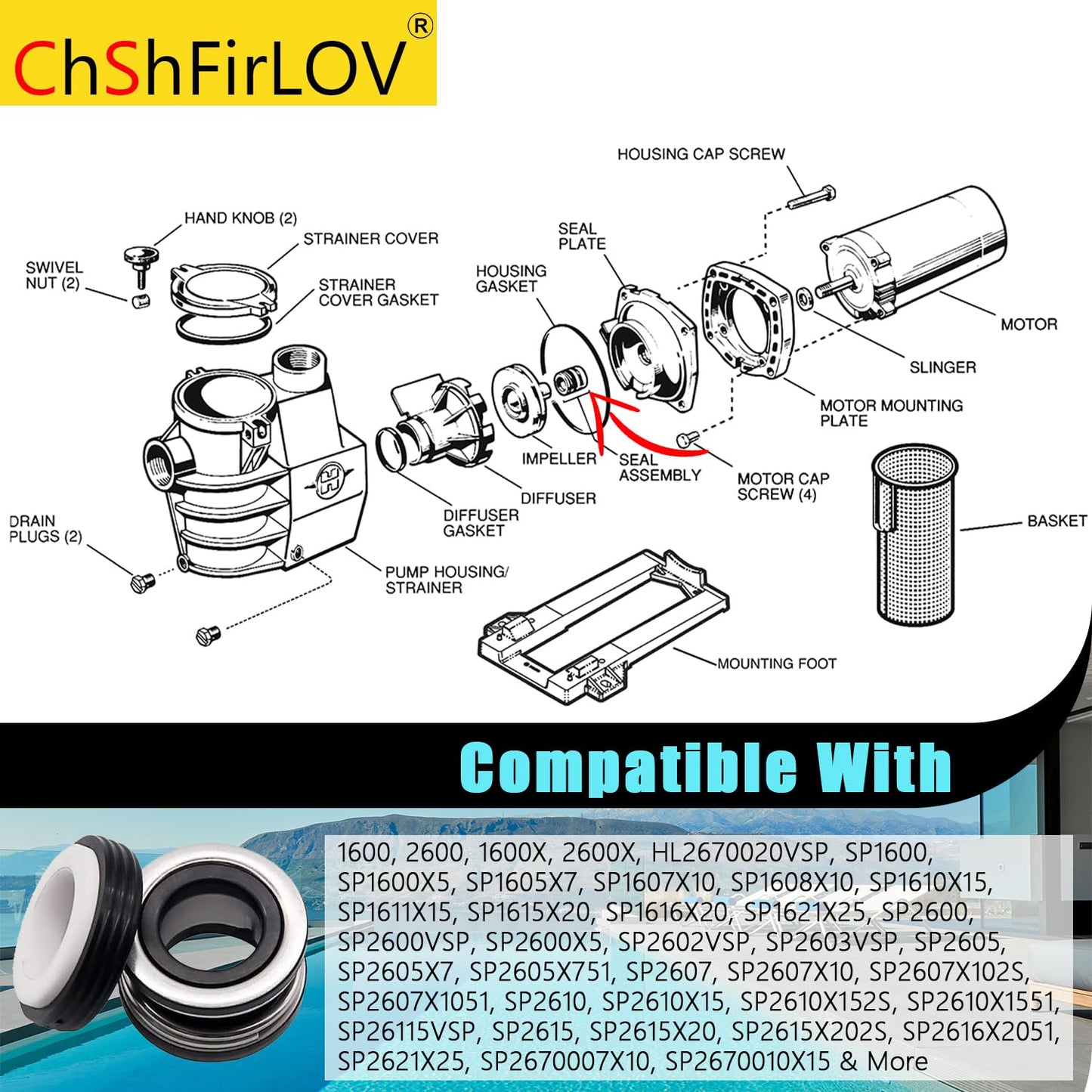 PS-201 3/Pcs 3/4" for Hayward Pool Spa & Pump Motor Shaft Seal Replace Max-flo Super pump SPX1600Z2 SP2605X7A SP2605X71 SP1600x5 SP1607x10 SP2800x5 SP3010(EEAZ) SP3010X15AZ
