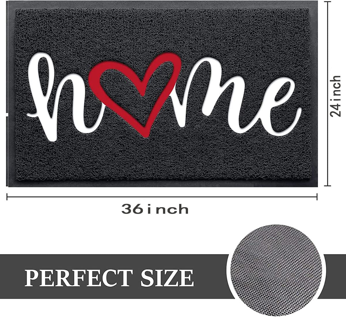 Door Mat Indoor Outdoor Doormat Low Profile Floor Mat Welcome Mat Non-Slip Low-Profile Design Front Doormat,Durable Trap Dirt for Entryway,High Traffic Areas,Patio 36"*24" (Black-Home)