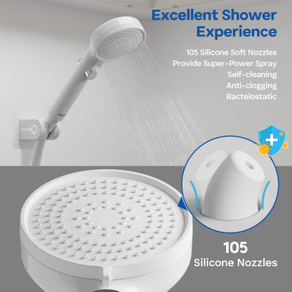 RV Shower Head with Hose and On/Off Button, High Pressure 5 Mode Shower Head Replacement, Easy Install, White –Upgrade for RV, Camper, Van, Travel Trailer, Motorhome, Boat and Tiny Home