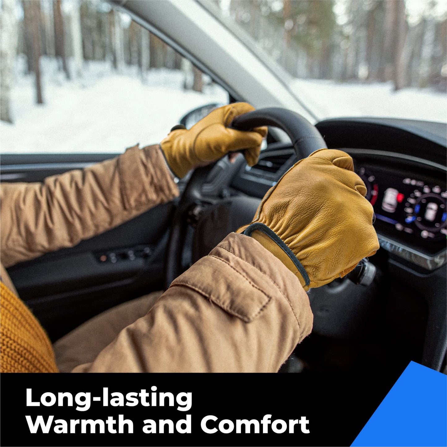 Winter Leather Work Gloves, Warm Thinsulate Lining for Cold Weather Work, 100% Full Grain Cowhide with Abrasion and Puncture Resistance, Size X-Large