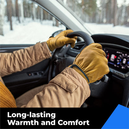 Winter Leather Work Gloves, Warm Thinsulate Lining for Cold Weather Work, 100% Full Grain Cowhide with Abrasion and Puncture Resistance, Size X-Large
