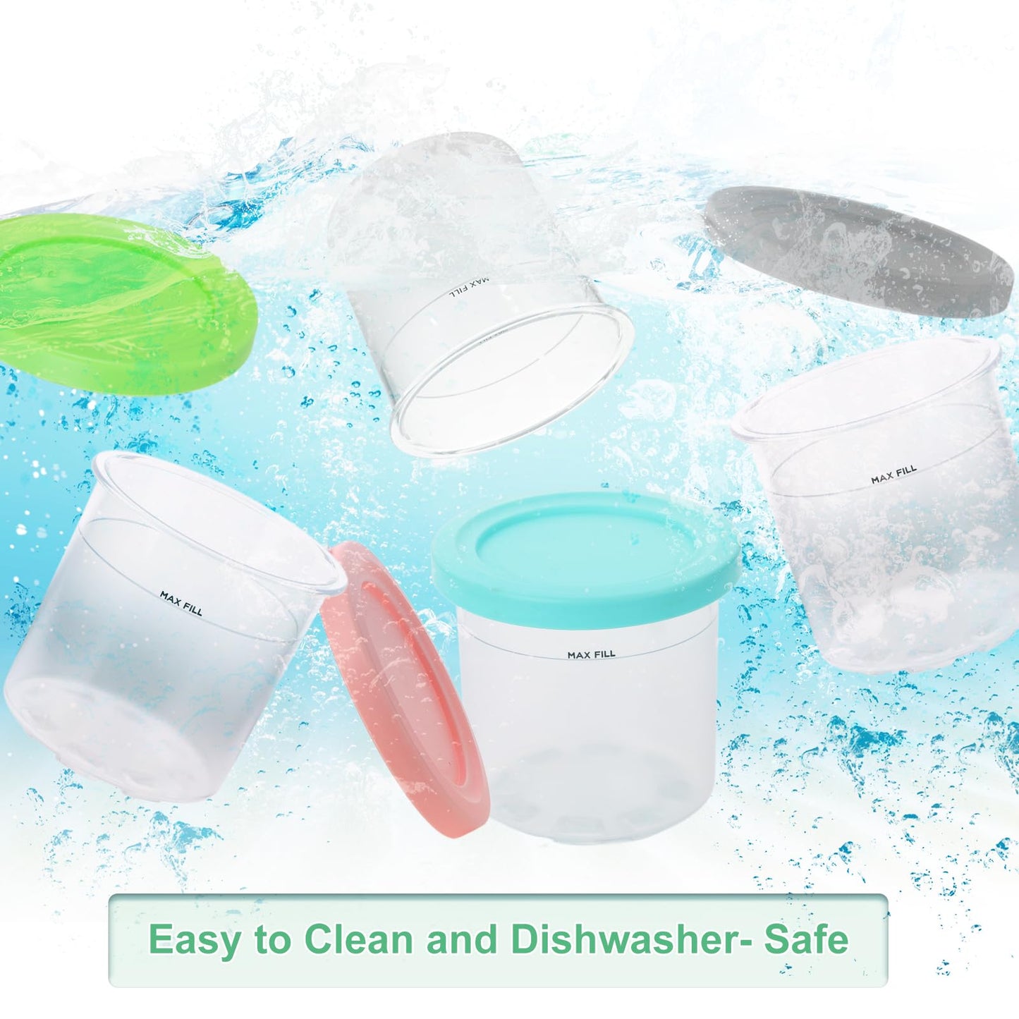 4 Pack Creami Pint & Lids for Ninja, 16oz Pint Containers Compatible with Ninja NC299 NC300 NC301 Series Creami Maker Machine Accessories, BPA Free & Dishwasher Safe