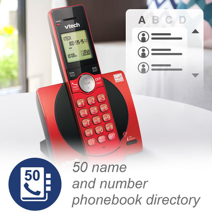VTech DECT 6.0 Single Handset Cordless Phone with CID, Backlit Keypad and Screen, Full Duplex Handset Speakerphone, and Call Block Red