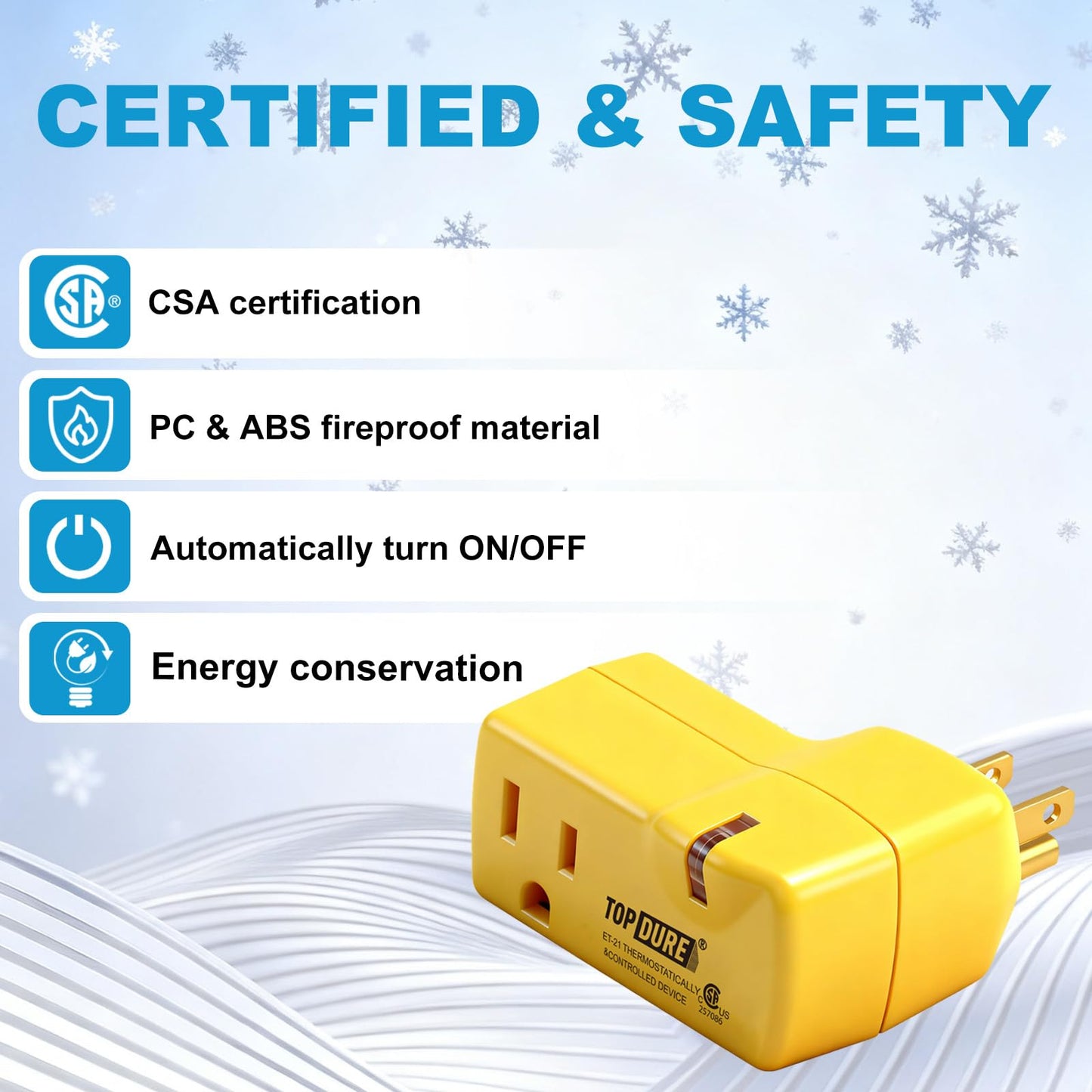 TOPDURE Automatic Thermostatic Plug, Suitable for Heating Tapes, Greenhouses, Well House Heaters, 38℉ Auto On/50℉ Auto Off, 2pcs