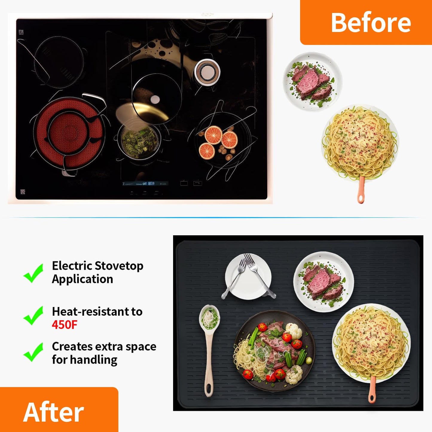 CATECASE Silicone Stove Top Cover for Electric Stove, 30 * 21 inches Extra Large Silicone Dish Drying Mat, Glass Top Stove Cover to Protect Kitchen Counter Surface and Prevent Scratching (Black)