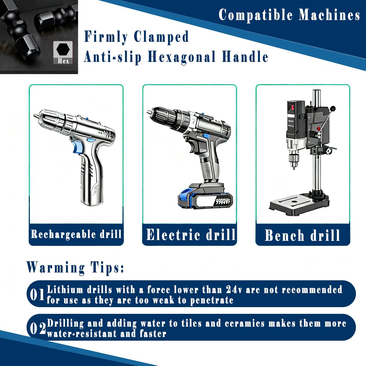 Larouoba 10pc Black Special Crooked Head Eccentric Drill Bit Set, Porcelain Tile Drill Bit Concrete Drill Bit for Glass,Brick,Plastic,Cement,Wood,Ceramic,Metal,Marble (3/16” to 1/2”).