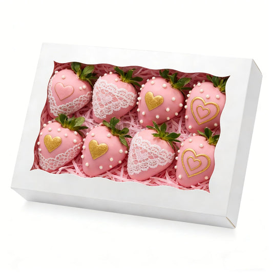 XINHPKGG 50pcs Cookie Boxes with window 8x5x2 Inch Bakery Boxes Treat Box Dessert Box for Chocolate Covered Strawberries Macaron Pastry - White