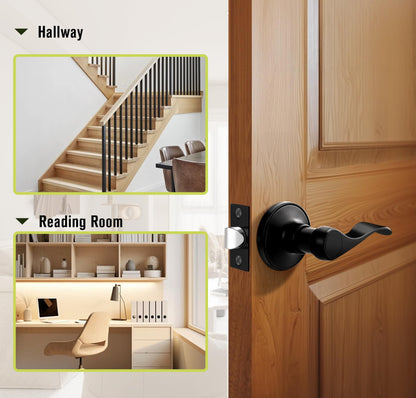 Probrico Matte Black Door Handles Interior Passage Door Levers Hall Closet Handles Keyless Interior Non-Locking Lever with No Keys