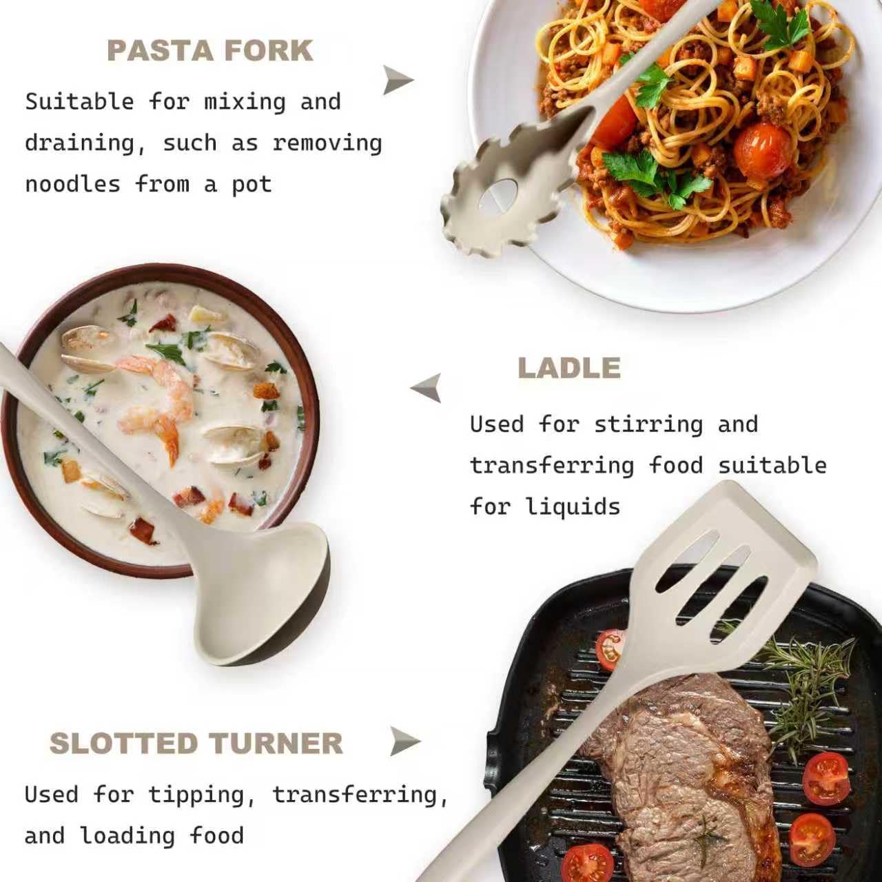 15-Piece Silicone Cooking Utensil Set Non-Stick Includes a Whisk Tongs Spoon and Other Cooking Tools BPA-Free Machine Washable Heat Resistant Up to 220°C (428°F) (Khaki). (15pcs)