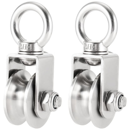 PINGEUI 2 Pack Cable Pulley Wheel, 304 Stainless Steel Heavy Duty Swivel Pulley for System Lifting Gym Equipment Clothesline, 441 Lbs Capacity