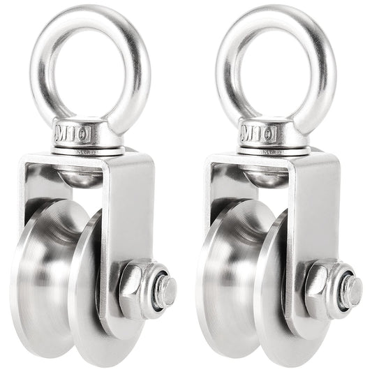 PINGEUI 2 Pack Cable Pulley Wheel, 304 Stainless Steel Heavy Duty Swivel Pulley for System Lifting Gym Equipment Clothesline, 441 Lbs Capacity