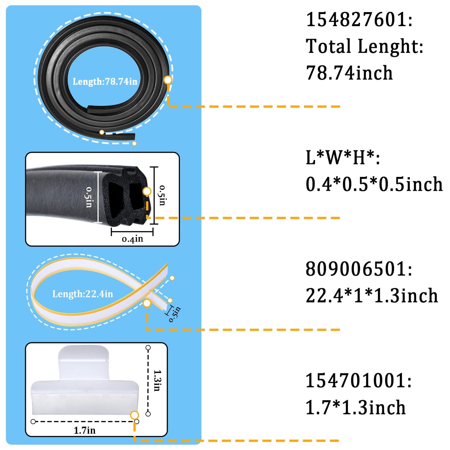 154827601 Dishwasher Door Seal, 809006501 Lower Seal and 154701001 Splash Shield Kit - Dishwasher Bottom Door Gasket Kit Compatible with Frigidaire Kenmore