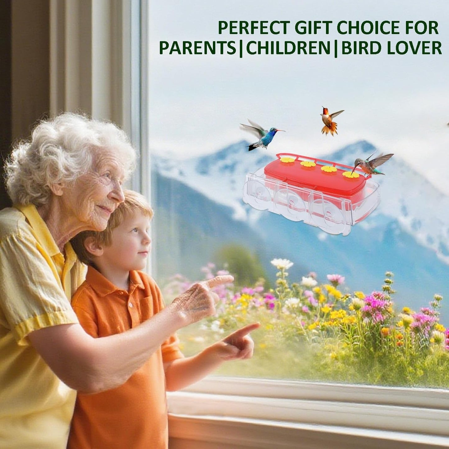 2 Pack Window Hummingbird Feeder with Strong Suction Cup, Plastic Hummingbird Feeders for Outdoors, Built-in Moat,Easy to Clean and Refil (10oz) (2, Red)