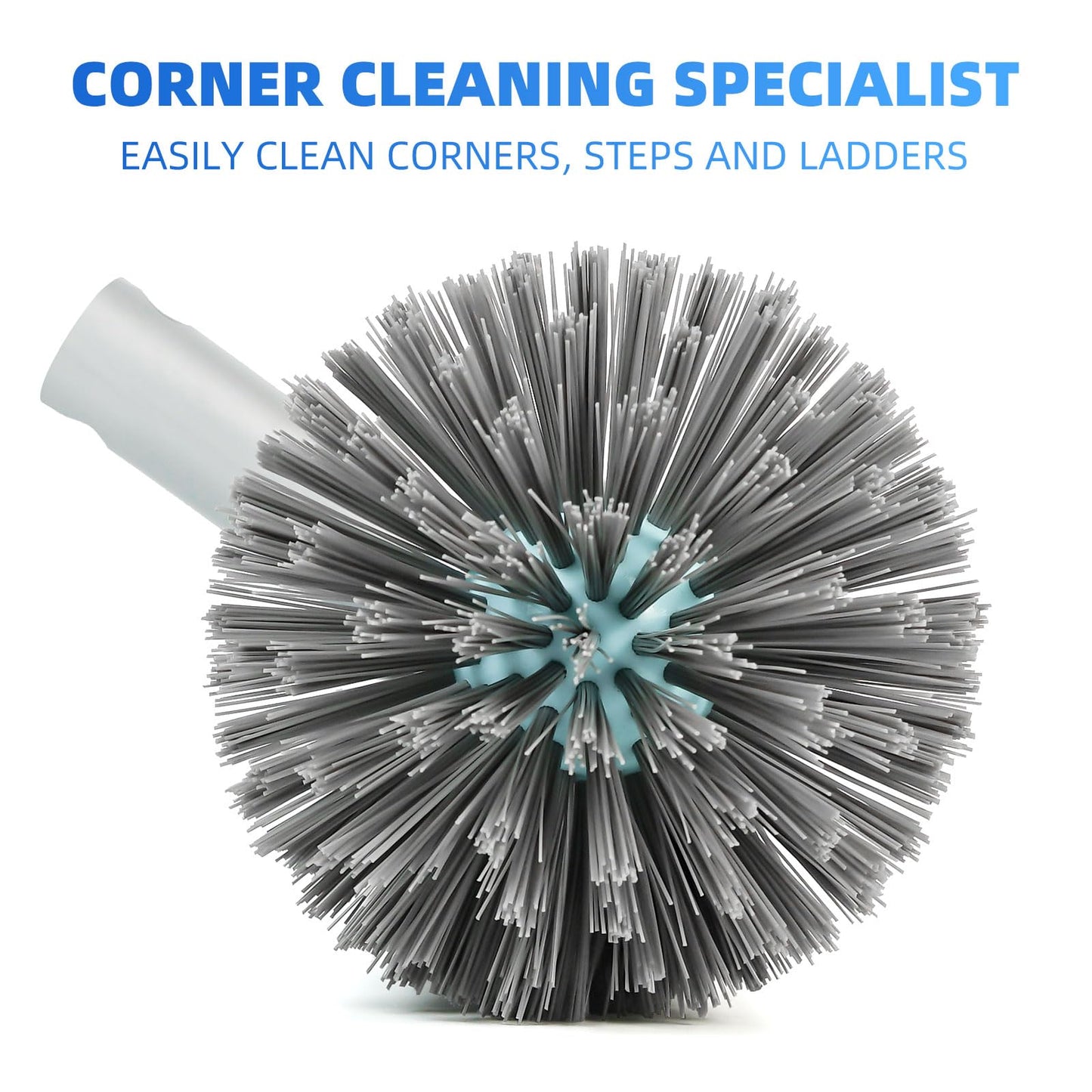 WXFANA Pool Brush Head for Walls, Tiles Floors - 17.5" Heavy Duty Round Scrub Brush with 7 Rows Premium Nylon Bristles & Reinforced Aluminum Back, EZ Clips Design (Blue Grey)