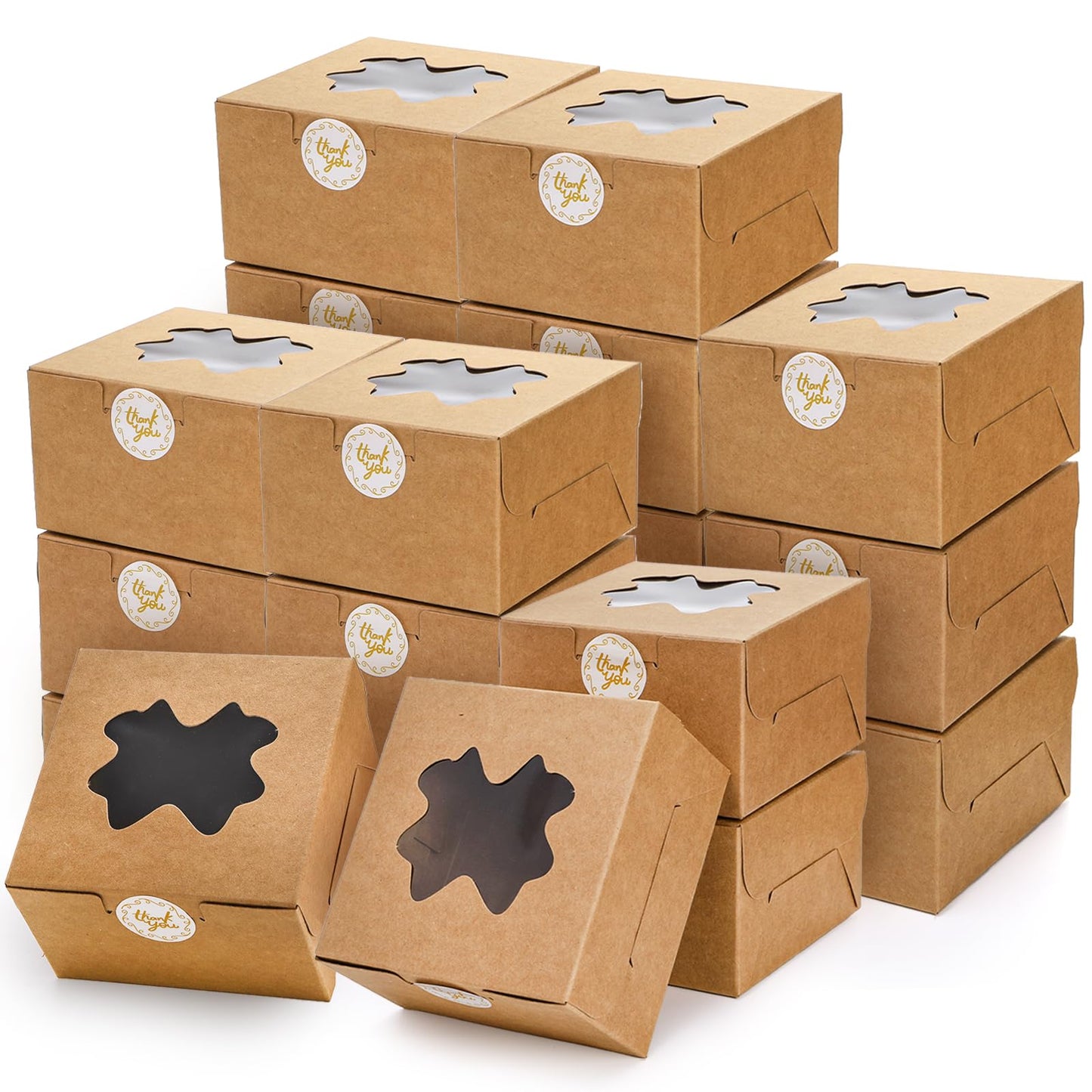 ZEAYEA 150 Pcs Small Bakery Boxes with Window, 4x4x2.5 Inch Treat Boxes for Gifting, Mini Dessert Boxes for Cupcakes, Chocolate, Strawberries, Muffins, Pastry